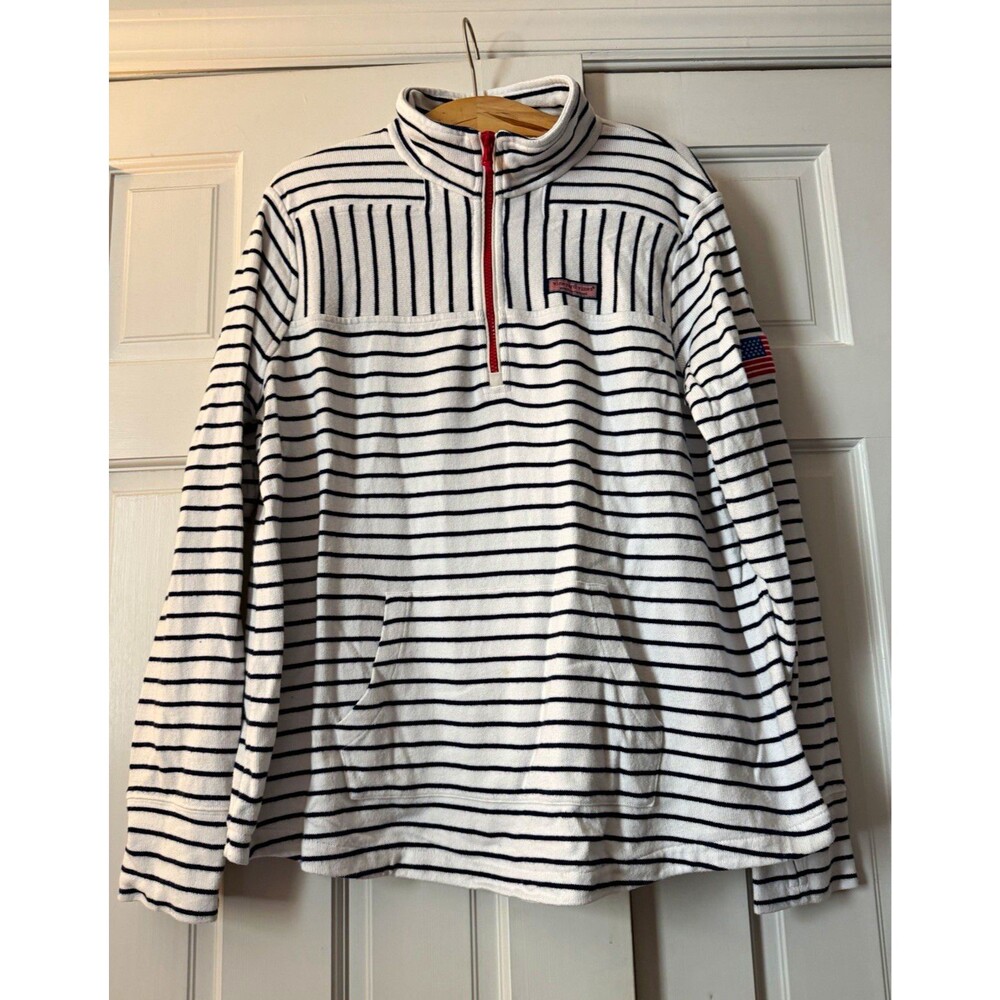 Vineyard Vines Women’s Shep Shirt L Large Mixed USA Flag Stripe 1/4 Zip Pullover